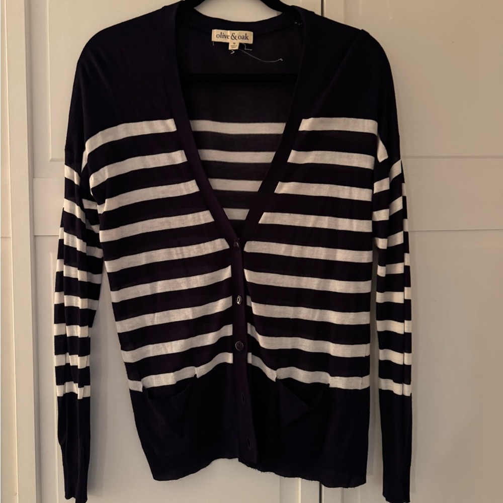 Olive & Oak Black and White Striped Cardigan
